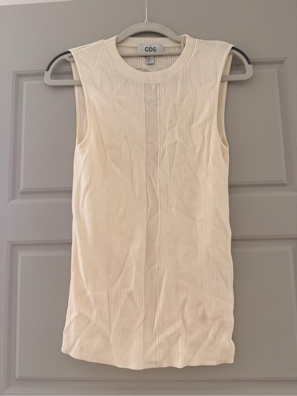 COS Cream Ribbed Sleeveless Crewneck Tank Top
